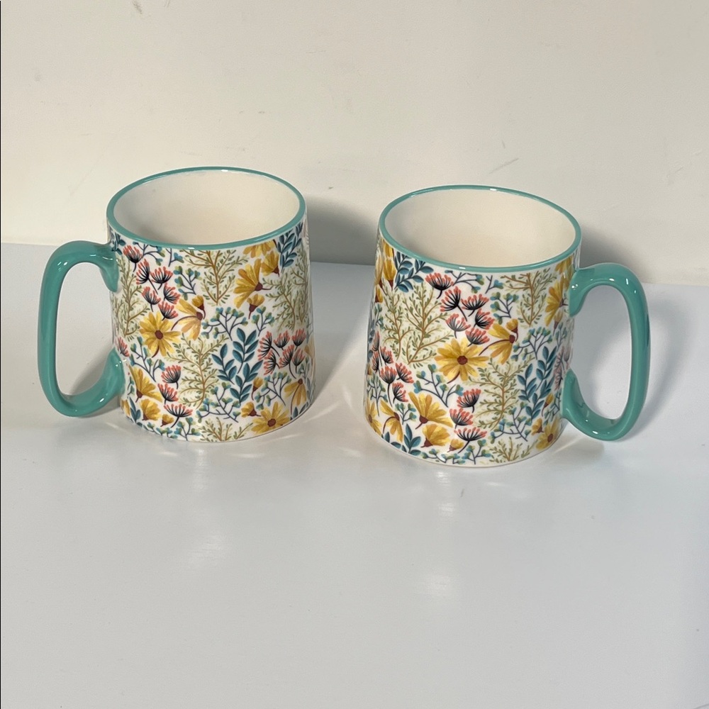 10 STRAWBERRY STREET Set/2 Floral Dimpled Multicolor Mugs Coffee/Gift Cottage